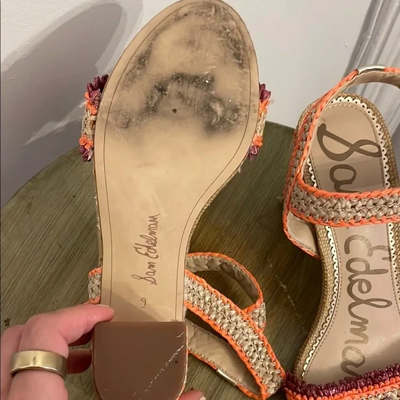 Sam Edelman Rattan Heels with Vibrant Design Orange and Purple - Picture 5 of 8